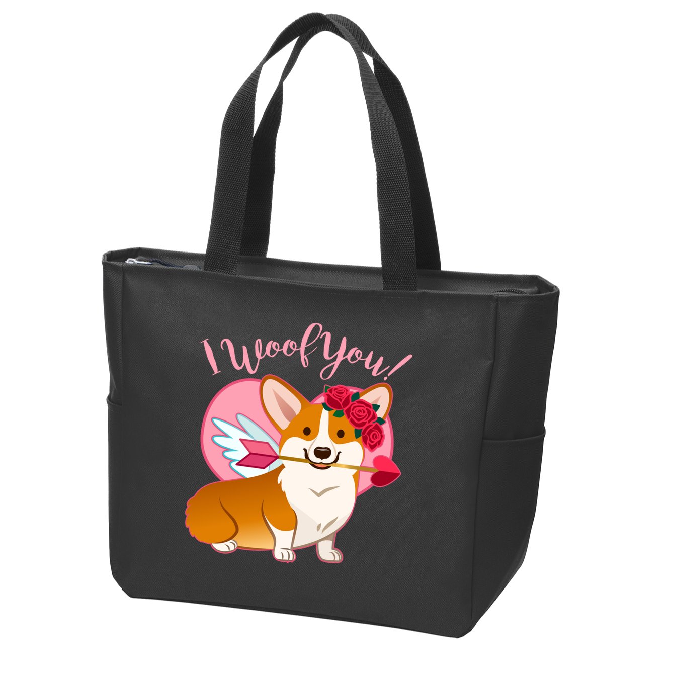 Funny Cute Corgi Valentine I Woof You Zip Tote Bag