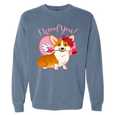 Funny Cute Corgi Valentine I Woof You Garment-Dyed Sweatshirt