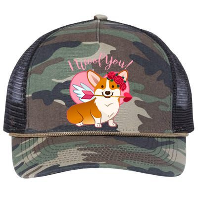 Funny Cute Corgi Valentine I Woof You Retro Rope Trucker Hat Cap