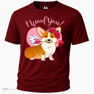 Funny Cute Corgi Valentine I Woof You Performance Shirt