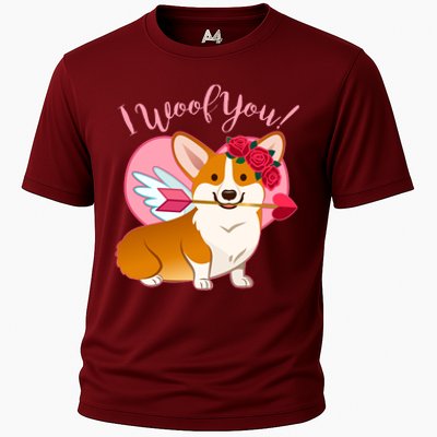 Funny Cute Corgi Valentine I Woof You Cooling Performance Crew T-Shirt