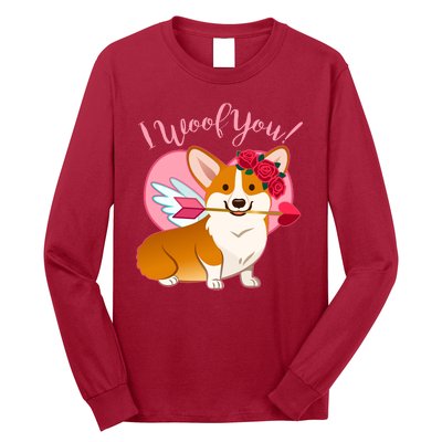 Funny Cute Corgi Valentine I Woof You Long Sleeve Shirt