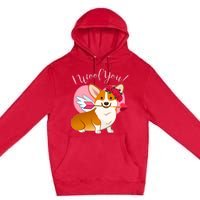 Funny Cute Corgi Valentine I Woof You Premium Pullover Hoodie