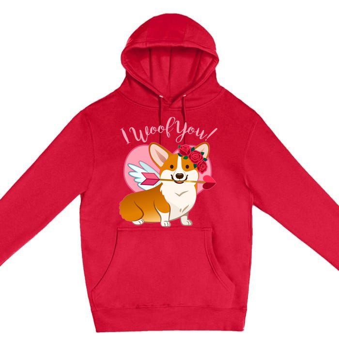 Funny Cute Corgi Valentine I Woof You Premium Pullover Hoodie