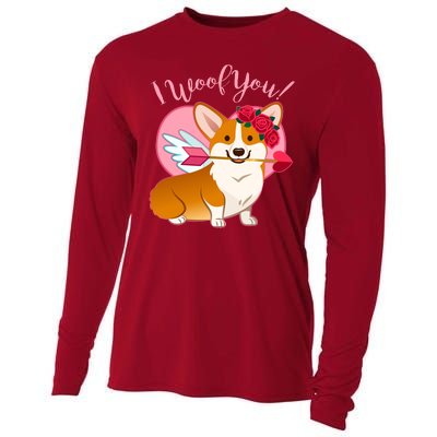 Funny Cute Corgi Valentine I Woof You Cooling Performance Long Sleeve Crew