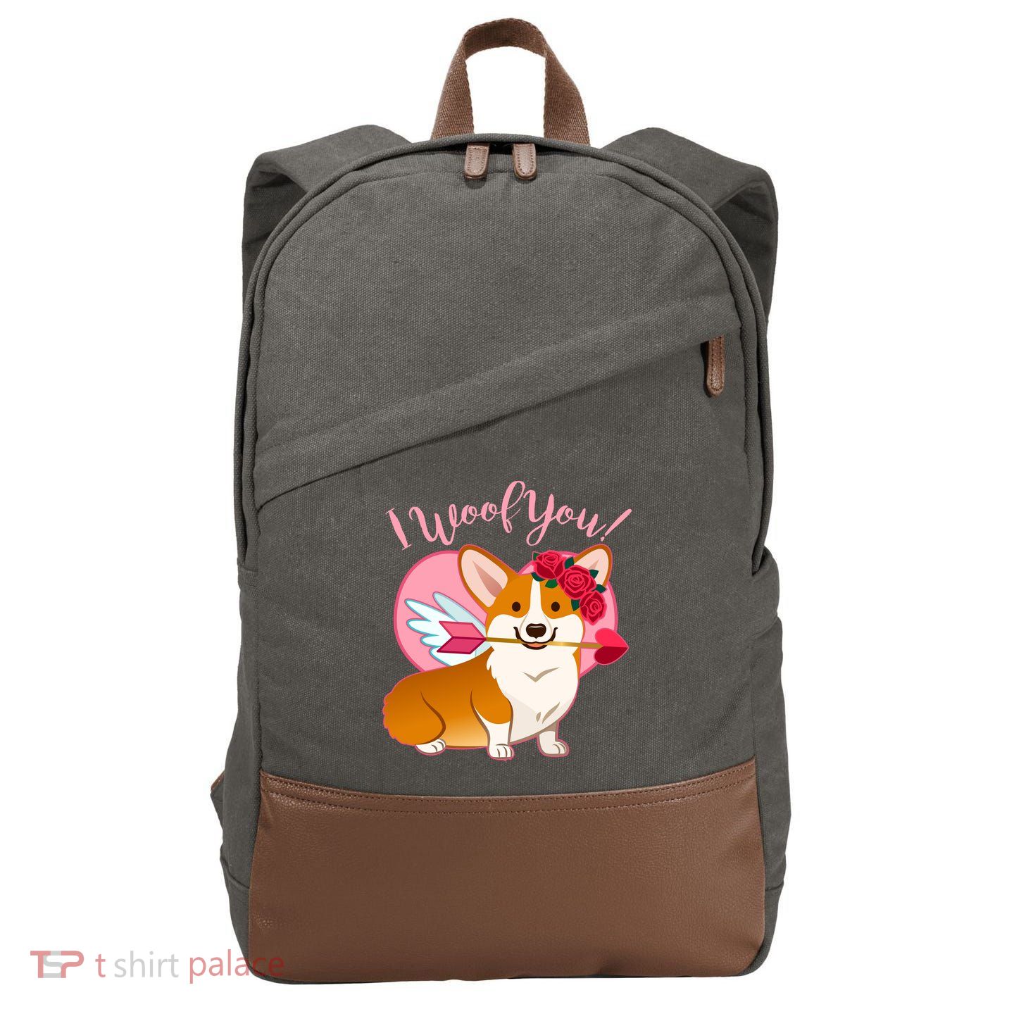 Funny Cute Corgi Valentine I Woof You Cotton Canvas Backpack