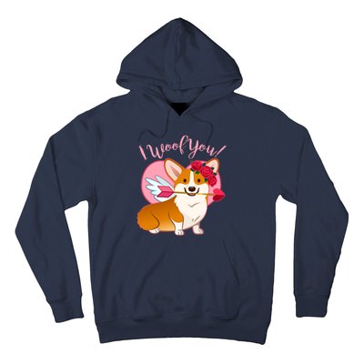 Funny Cute Corgi Valentine I Woof You Hoodie