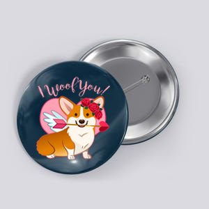 Funny Cute Corgi Valentine I Woof You Button