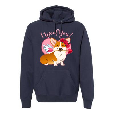 Funny Cute Corgi Valentine I Woof You Premium Hoodie