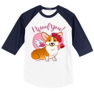 Funny Cute Corgi Valentine I Woof You Baseball Sleeve Shirt