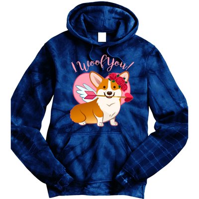 Funny Cute Corgi Valentine I Woof You Tie Dye Hoodie