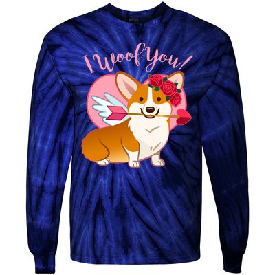 Funny Cute Corgi Valentine I Woof You Tie-Dye Long Sleeve Shirt