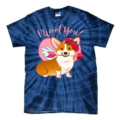 Funny Cute Corgi Valentine I Woof You Tie-Dye T-Shirt