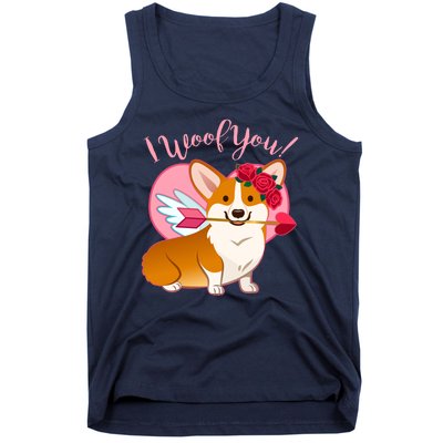 Funny Cute Corgi Valentine I Woof You Tank Top