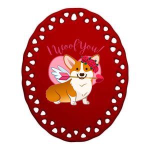 Funny Cute Corgi Valentine I Woof You Ceramic Oval Ornament