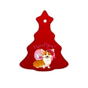 Funny Cute Corgi Valentine I Woof You Ceramic Tree Ornament