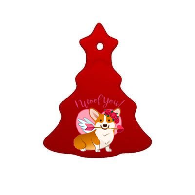 Funny Cute Corgi Valentine I Woof You Ceramic Tree Ornament