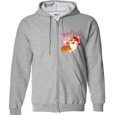 Funny Cute Corgi Valentine I Woof You Full Zip Hoodie