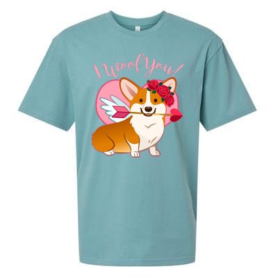 Funny Cute Corgi Valentine I Woof You Sueded Cloud Jersey T-Shirt