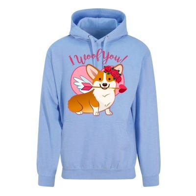 Funny Cute Corgi Valentine I Woof You Unisex Surf Hoodie