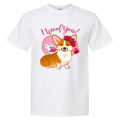 Funny Cute Corgi Valentine I Woof You Garment-Dyed Heavyweight T-Shirt