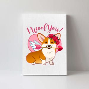 Funny Cute Corgi Valentine I Woof You Canvas