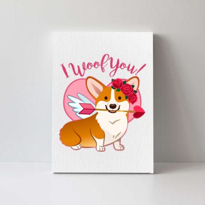 Funny Cute Corgi Valentine I Woof You Canvas