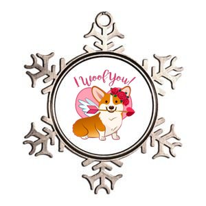 Funny Cute Corgi Valentine I Woof You Metallic Star Ornament