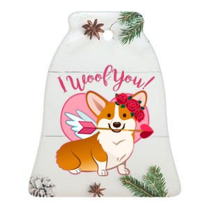 Funny Cute Corgi Valentine I Woof You Ceramic Bell Ornament