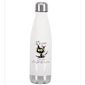 Funny Cat Christmas Its Fine Im Fine Everything Is Fine Stainless Steel Insulated Water Bottle