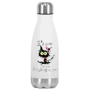 Funny Cat Christmas Its Fine Im Fine Everything Is Fine Stainless Steel Insulated Water Bottle