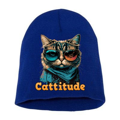 Funny Cool Cat With Glasses Cattitude Cats Lover Attitude Funny Gift Short Acrylic Beanie