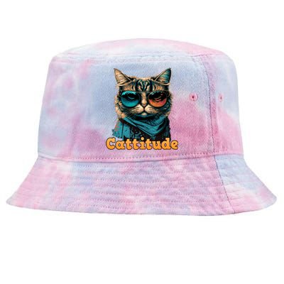 Funny Cool Cat With Glasses Cattitude Cats Lover Attitude Funny Gift Tie-Dyed Bucket Hat