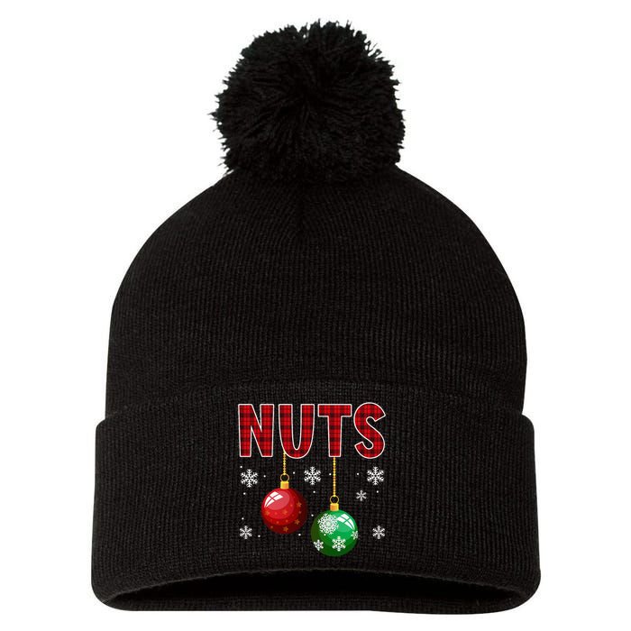 Funny Christmas Couples Chest Nuts Pom Pom 12in Knit Beanie