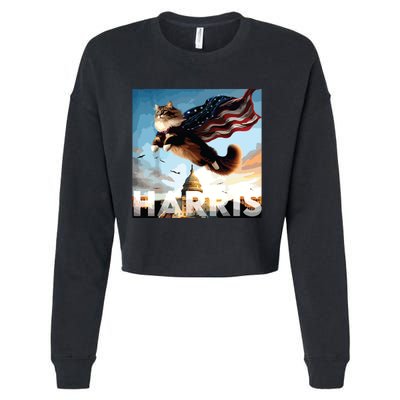 Funny Childless Cat Ladies For Harris 2024 Cropped Pullover Crew