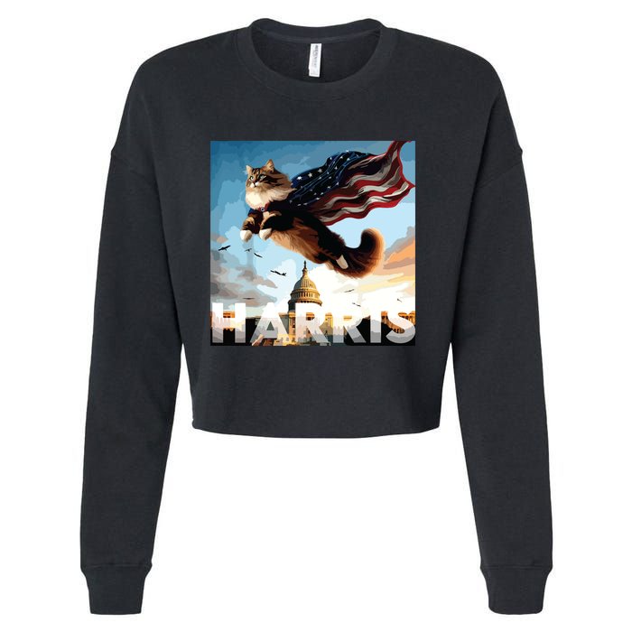 Funny Childless Cat Ladies For Harris 2024 Cropped Pullover Crew