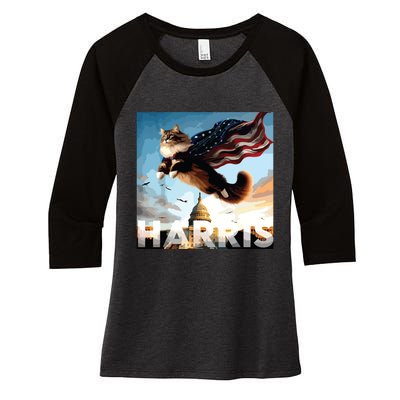 Funny Childless Cat Ladies For Harris 2024 Women's Tri-Blend 3/4-Sleeve Raglan Shirt