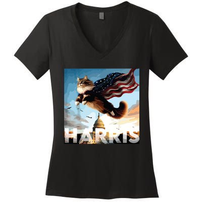 Funny Childless Cat Ladies For Harris 2024 Women's V-Neck T-Shirt