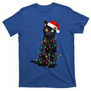 Funny Cat Christmas Lights Santa Hat Black Cat Xmas Pajamas T-Shirt