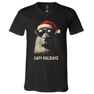 Funny Christmas Capy Holidays Ns Xmas Capybara V-Neck T-Shirt