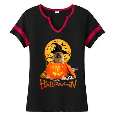 Funny Chow Chow Dog Spooky Halloween Ladies Halftime Notch Neck Tee