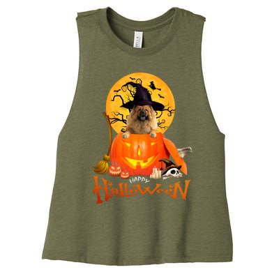 Funny Chow Chow Dog Spooky Halloween Women's Racerback Cropped Tank