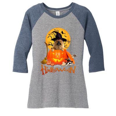 Funny Chow Chow Dog Spooky Halloween Women's Tri-Blend 3/4-Sleeve Raglan Shirt