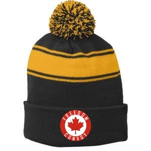 Freedom Convoy Canadian Truckers Canada Leaf Stripe Pom Pom Beanie