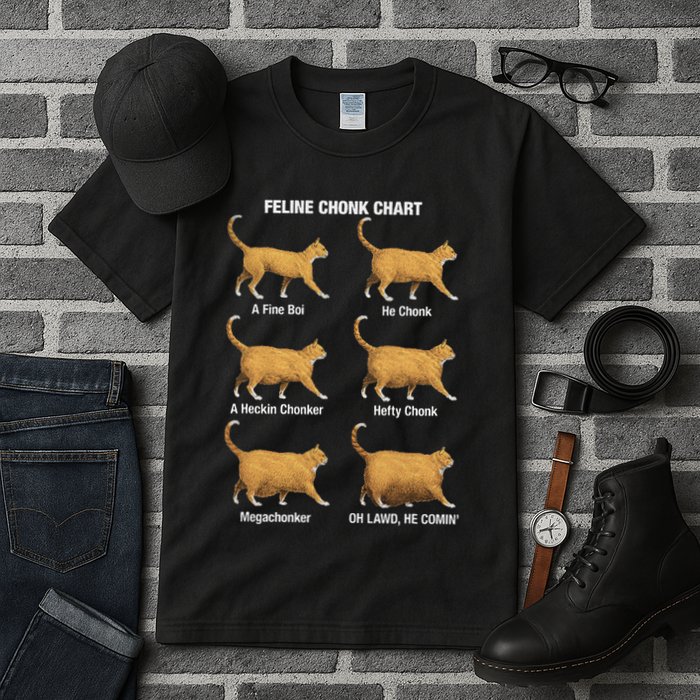 Feline Chonk Cat Chart Funny Cat Meme Oh Lawd He Comin Tall T-Shirt