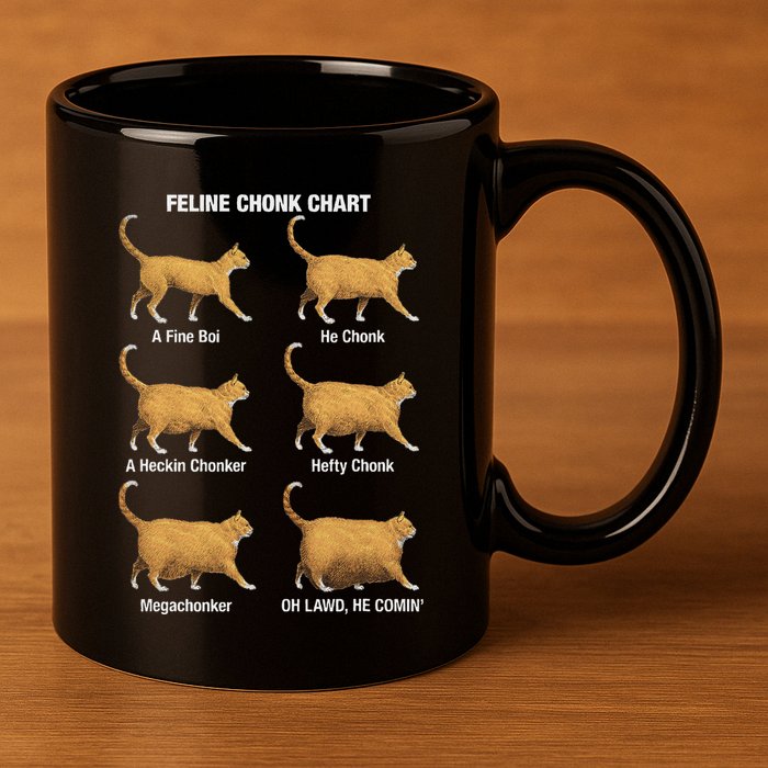Feline Chonk Cat Chart Funny Cat Meme Oh Lawd He Comin 11oz C Handle Ceramic Mug