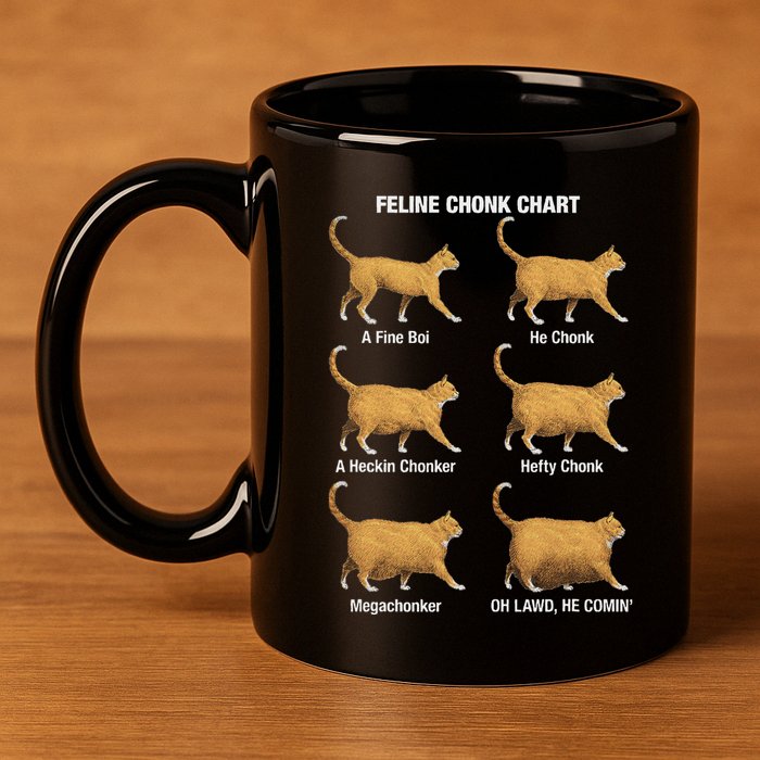 Feline Chonk Cat Chart Funny Cat Meme Oh Lawd He Comin 11oz C Handle Ceramic Mug