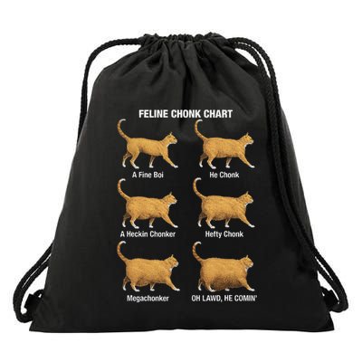 Feline Chonk Cat Chart Funny Cat Meme Oh Lawd He Comin Drawstring Bag