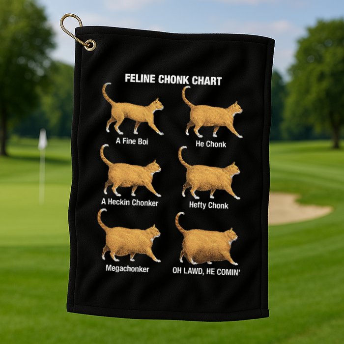 Feline Chonk Cat Chart Funny Cat Meme Oh Lawd He Comin Golf Towel