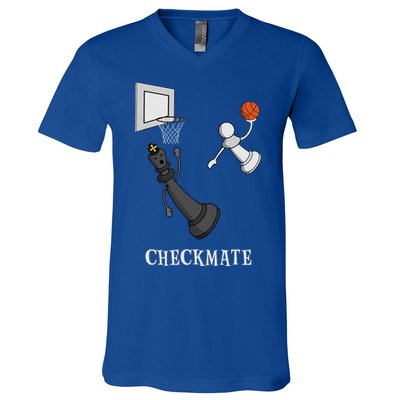 Funny Checkmate Chess Basketball Game Board King Pawn Piece V-Neck T-Shirt